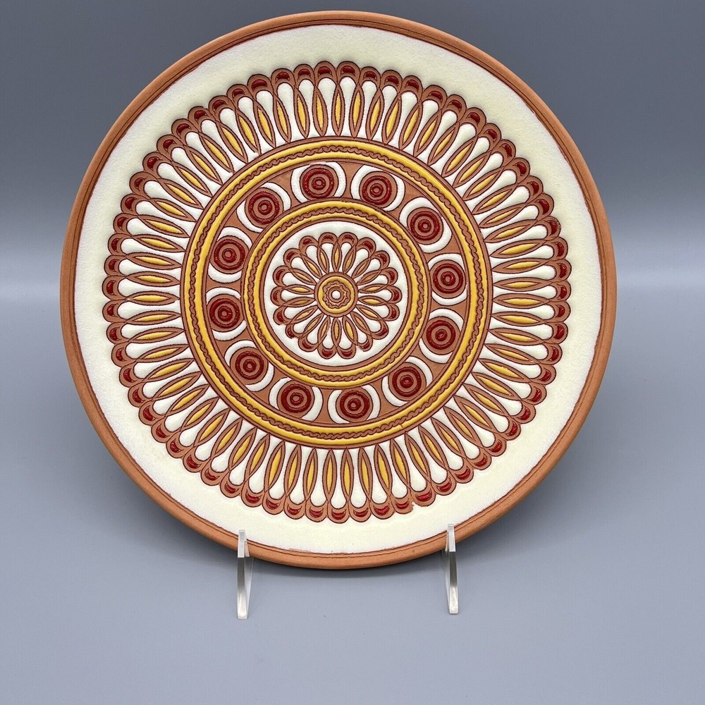 Bonis Art Pottery Rhodes Greece Artisan Handmade Terracotta 3D Mandala Plate